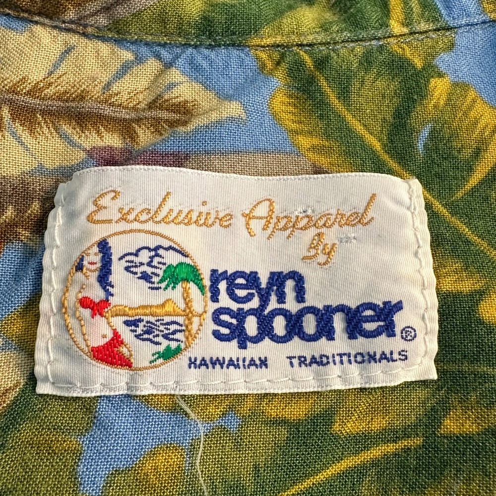 Vintage Reyn Spooner Rayon Hawaiian Shirt Size XL Blue‎ Palm Trees Beach Travel - Picture 6 of 7